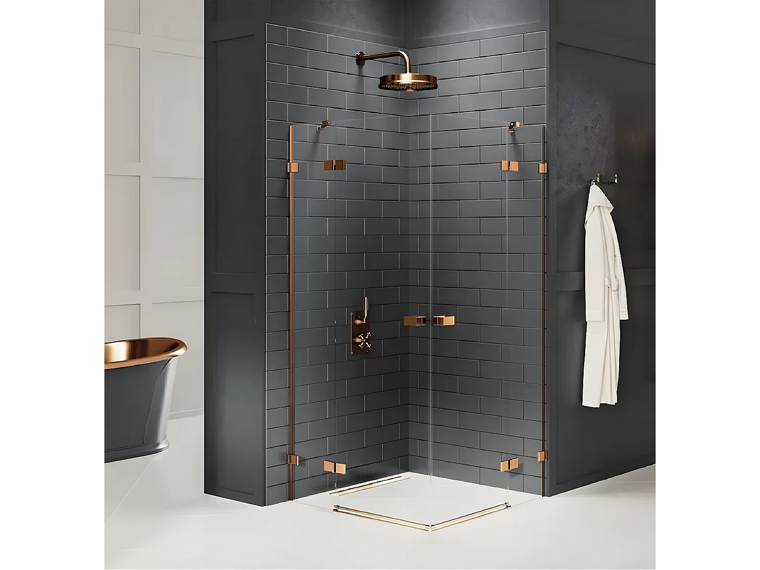 Cabine de douche 80x110cm 2 portes pivotantes,TAHITI COPPER BRUSHED, cuivre brossé,acces d'angle