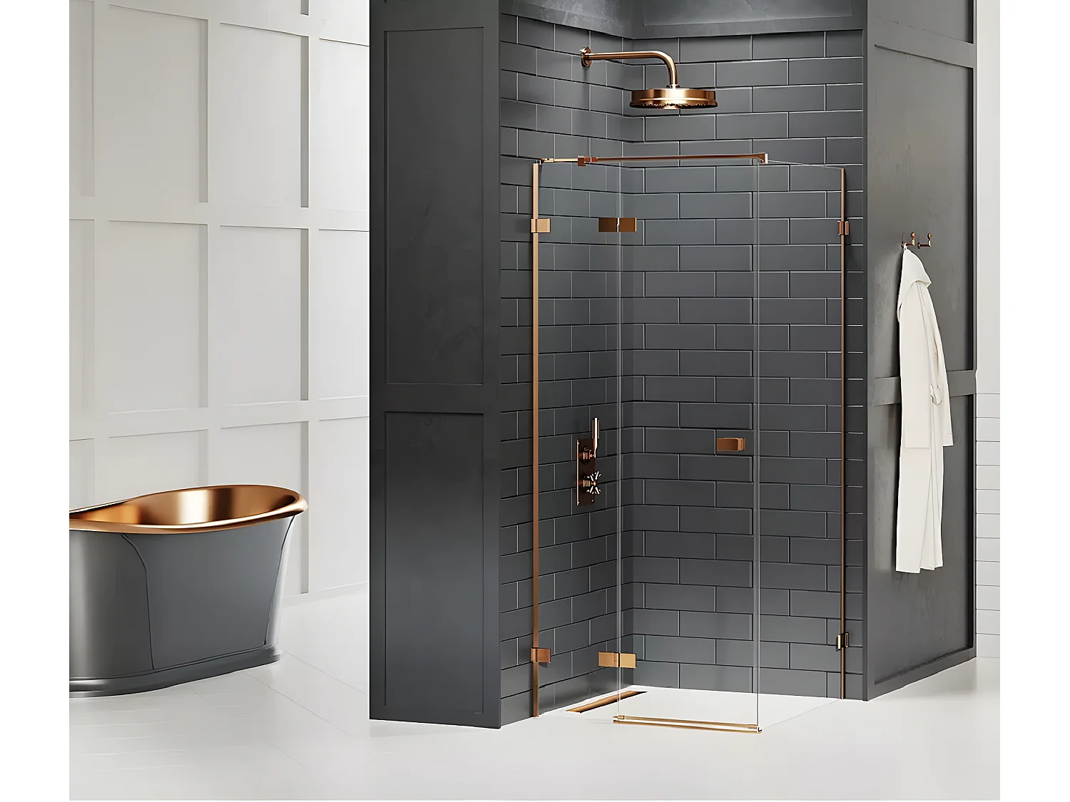 Cabine de douche cuivre brossé  100x70cm,pivotante gauche  TAHITI COPPER BRUSHED, acces de face