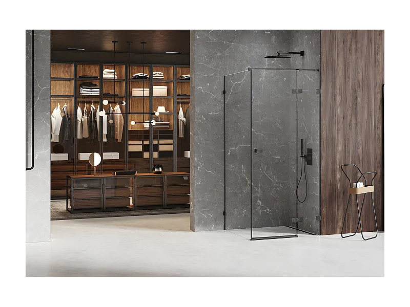 Cabine de douche noire 80x90cm,pivotante droite  BORA BORA BLACK, acces de face