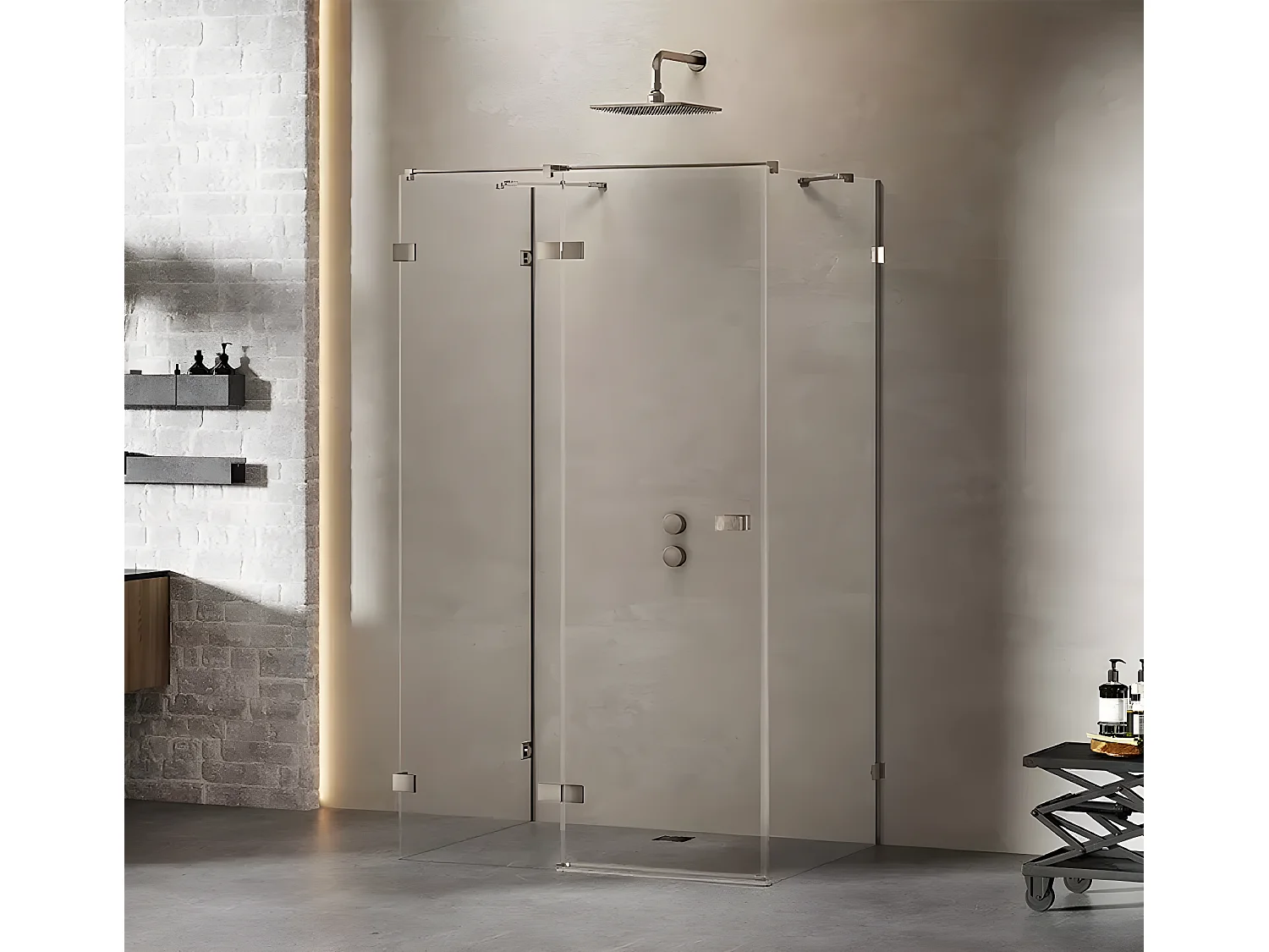 Cabine de douche  gauche 120x100 pivotante CARAIBES GUNMETAL BRUSHED,couleur: inox brossé, accès de face