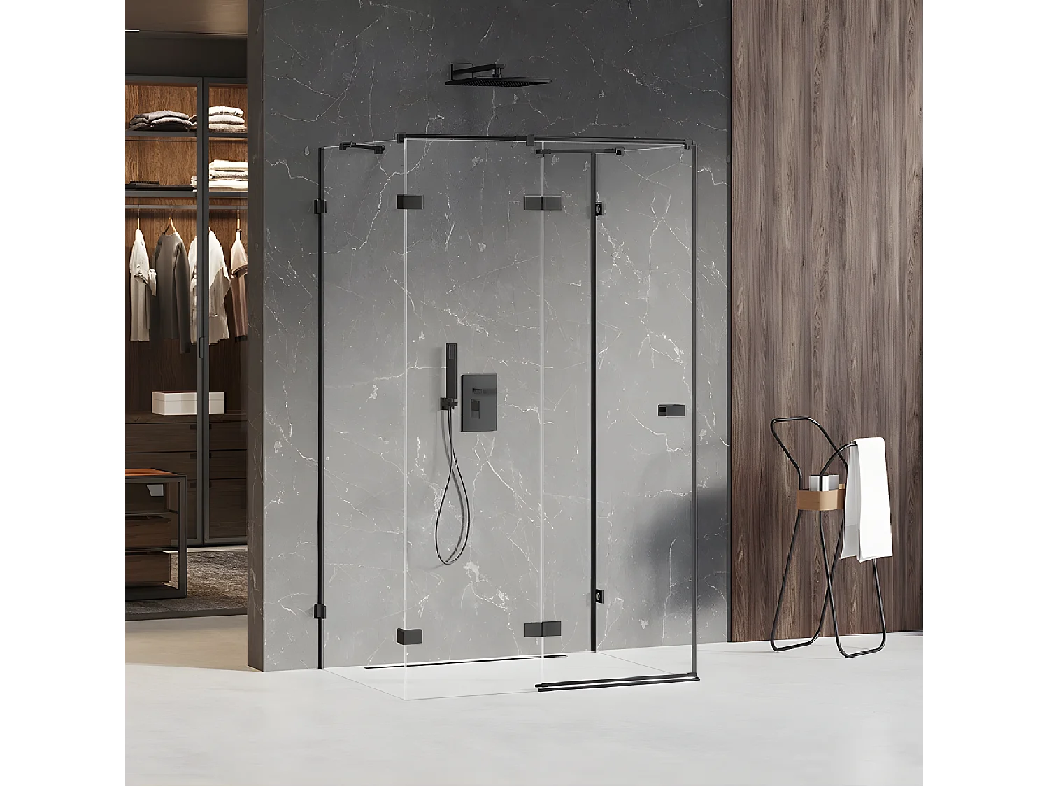 Cabine de douche  gauche 90x70 pivotante BORA BORA BLACK,couleur: noir, accès de face