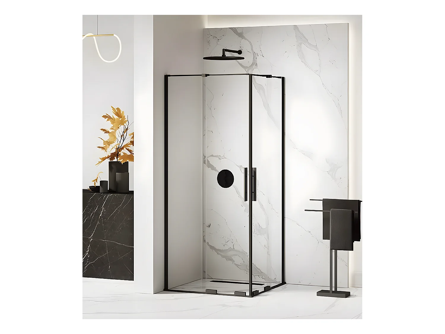 Cabine de douche 120x120 cm,coulissante CANARIES NOIR, noir, acces d'angle