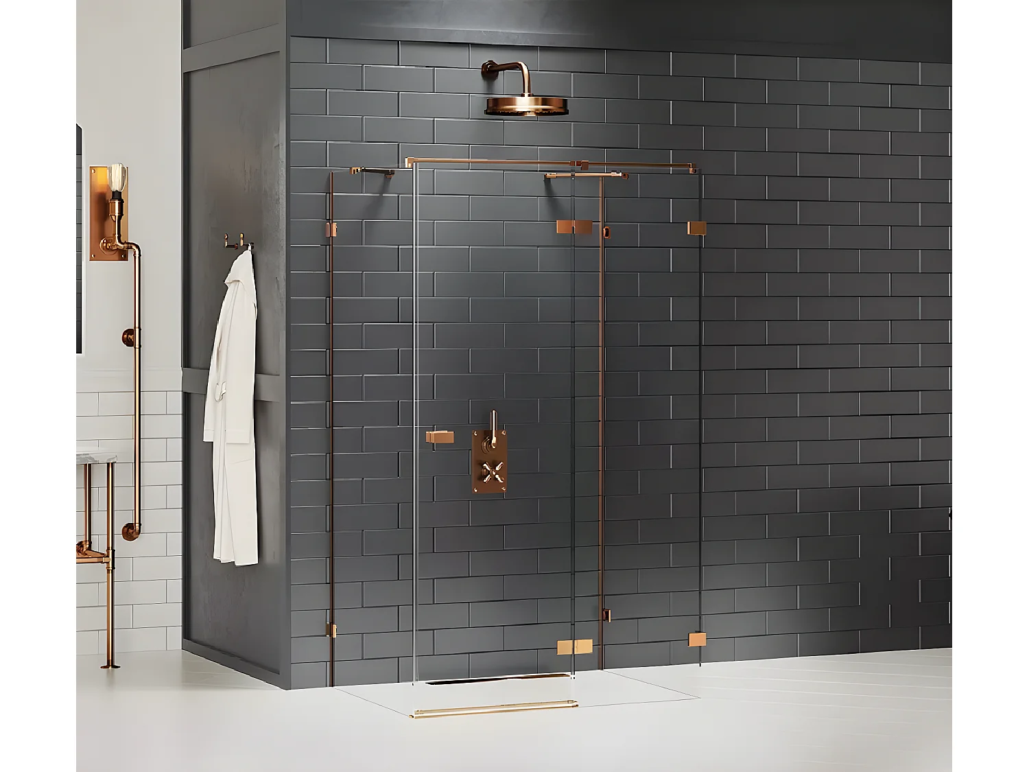 Cabine de douche  droite 80x90 pivotante TAHITI COPPER BRUSHED,couleur: cuivre brossé, accès de face