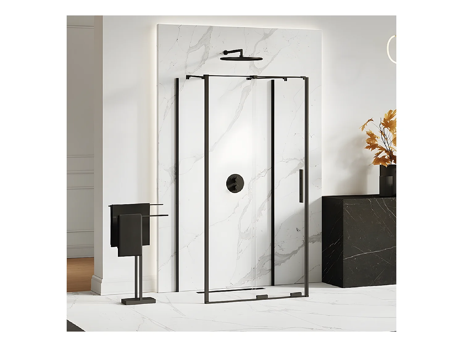 Cabine de douche  130x90 coulissante noire CANARIES NOIR, accès de face