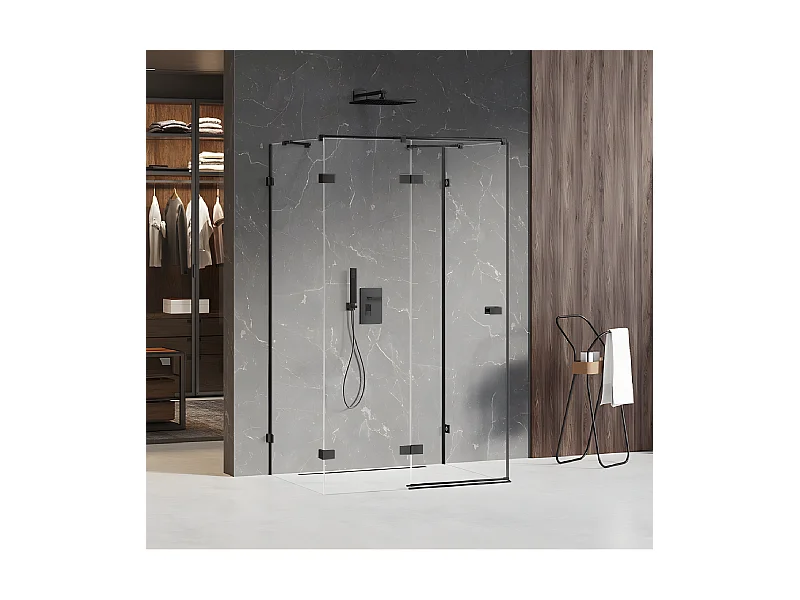 Cabine de douche  gauche 80x90 pivotante BORA BORA BLACK,couleur: noir, accès de face