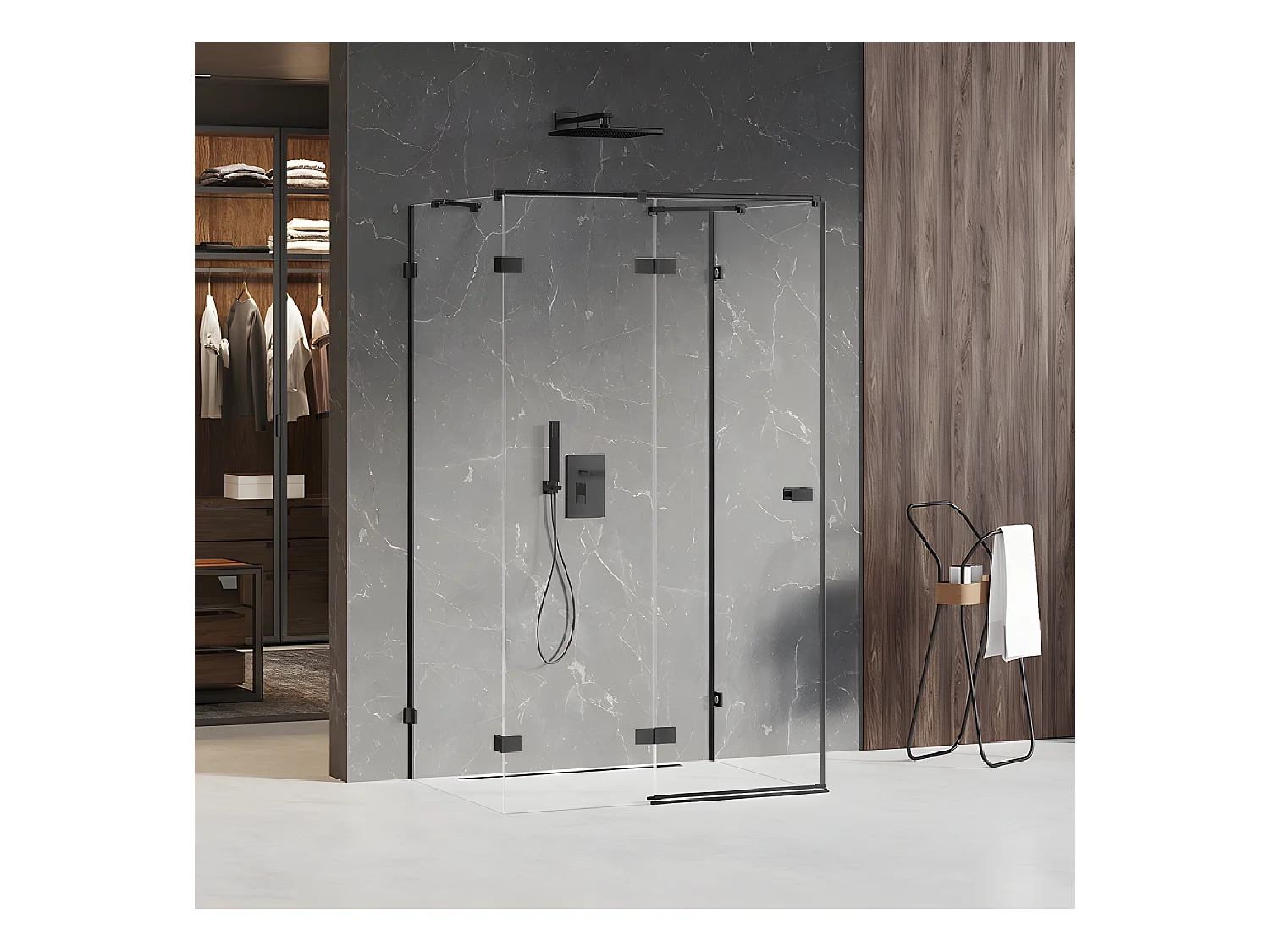 Cabine de douche  gauche 80x90 pivotante BORA BORA BLACK,couleur: noir, accès de face