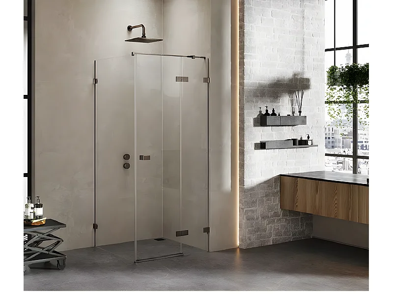 Cabine de douche inox brossé 120x90cm,pivotante droite  CARAIBES GUNMETAL BRUSHED, acces de face