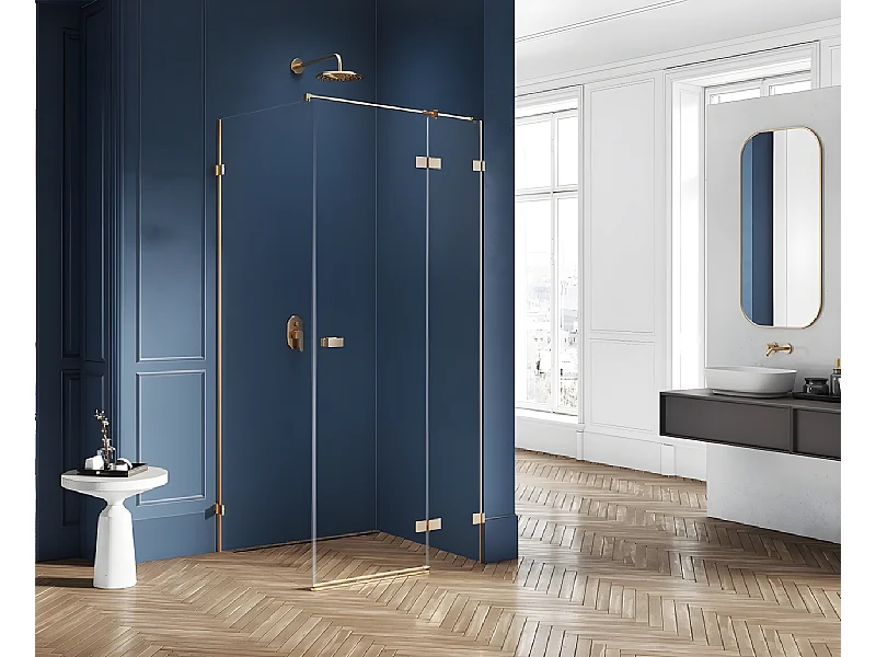 Cabine de douche doré brossé 100x80 cm,pivotante droite  BALI GOLD BRUSHED, acces de face