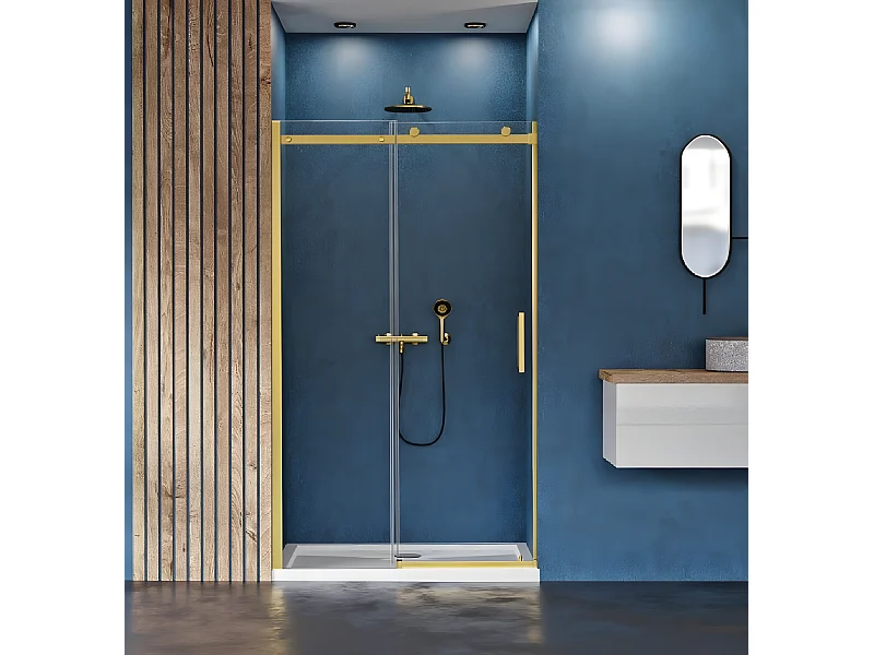 Porte de douche coulissante 120 cm doré brossé FIDJI GOLD BRUSHED