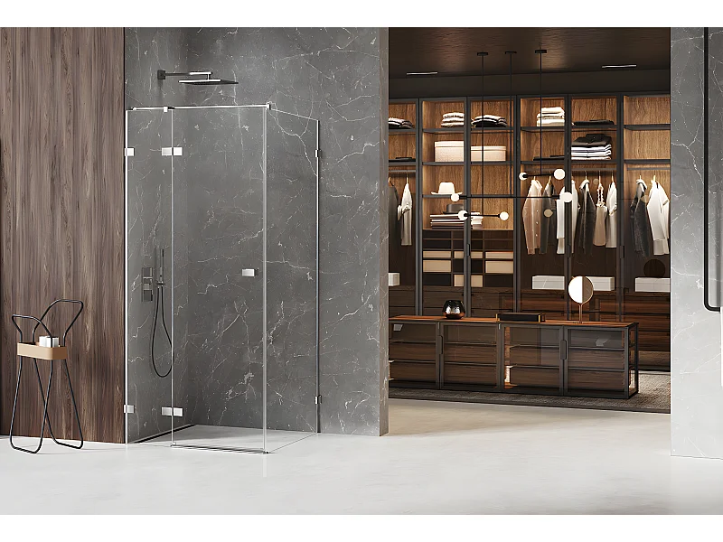 Cabine de douche chrome 90x80cm,pivotante gauche  MAJORQUE CHROME, acces de face