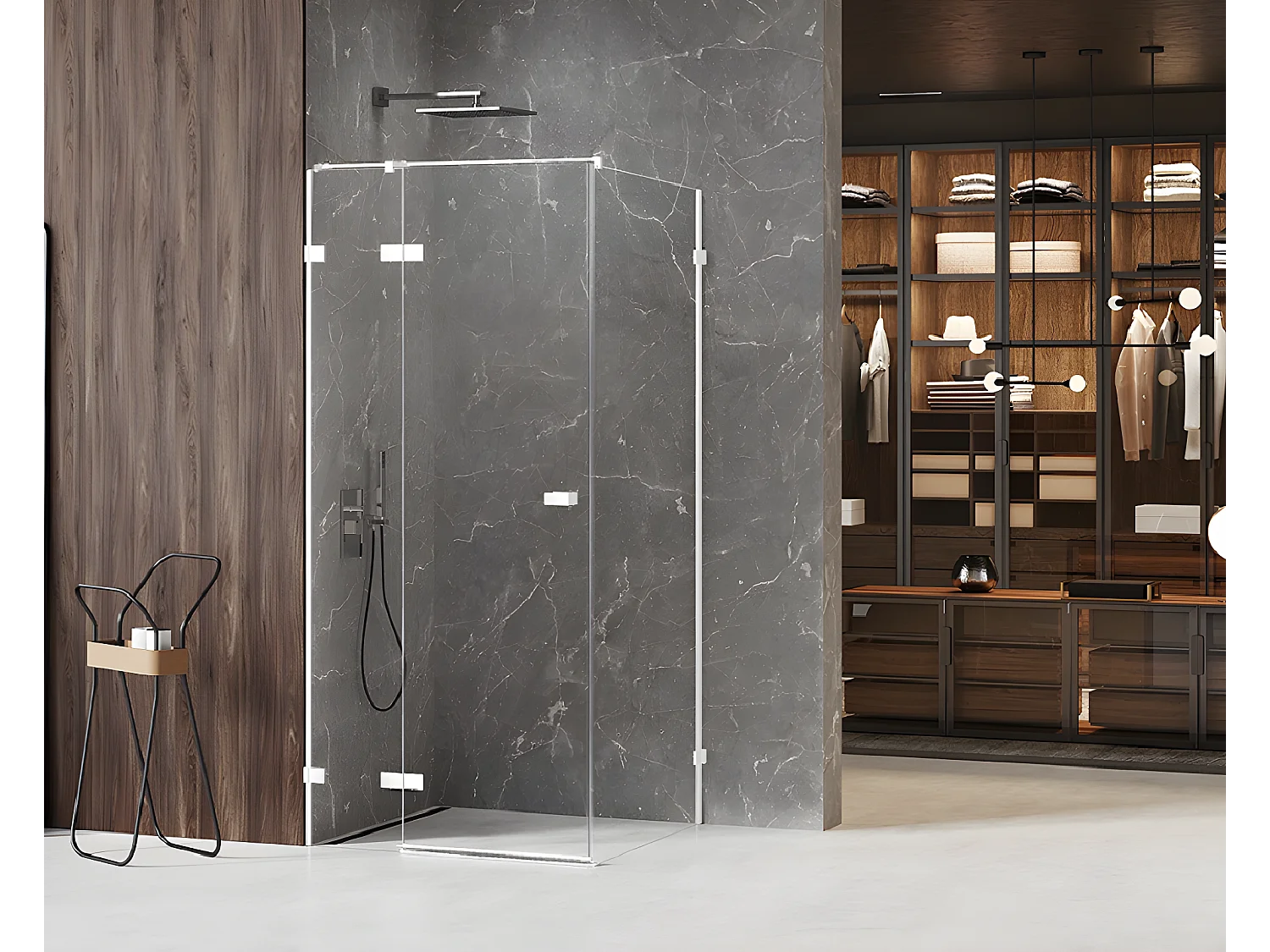 Cabine de douche blanc 90x90cm,pivotante gauche  SANTORINI WHITE, acces de face