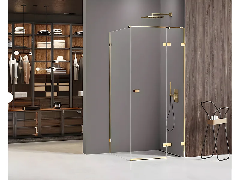Cabine de douche doré  100x120 cm,pivotante droite  MIAMI GOLD SHINE,  acces de face