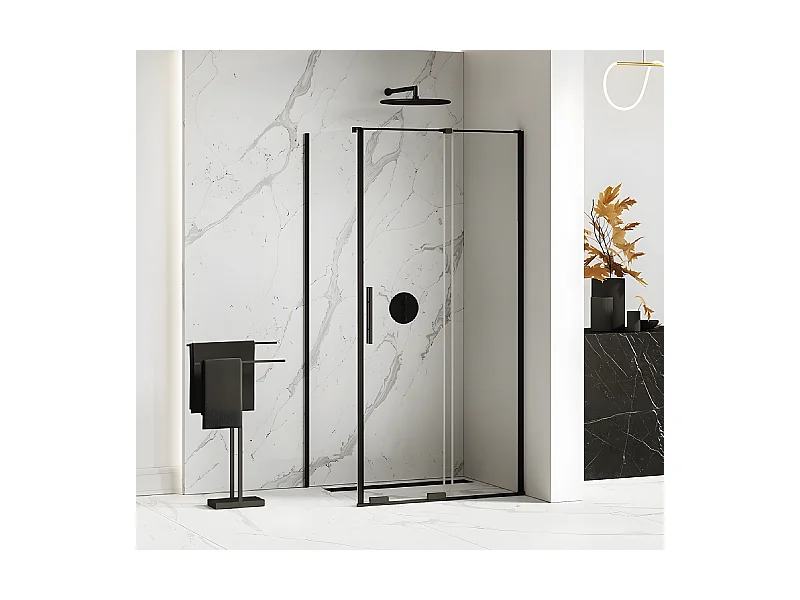 Cabine de douche 160x90cm coulissante CANARIES NOIR, noir, acces de face