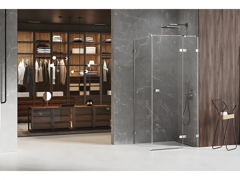 Cabine de douche chrome 110x110cm,pivotante droite  MAJORQUE CHROME, acces de face