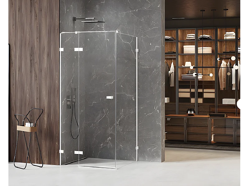 Cabine de douche blanc 90x80cm,pivotante gauche  SANTORINI WHITE, acces de face