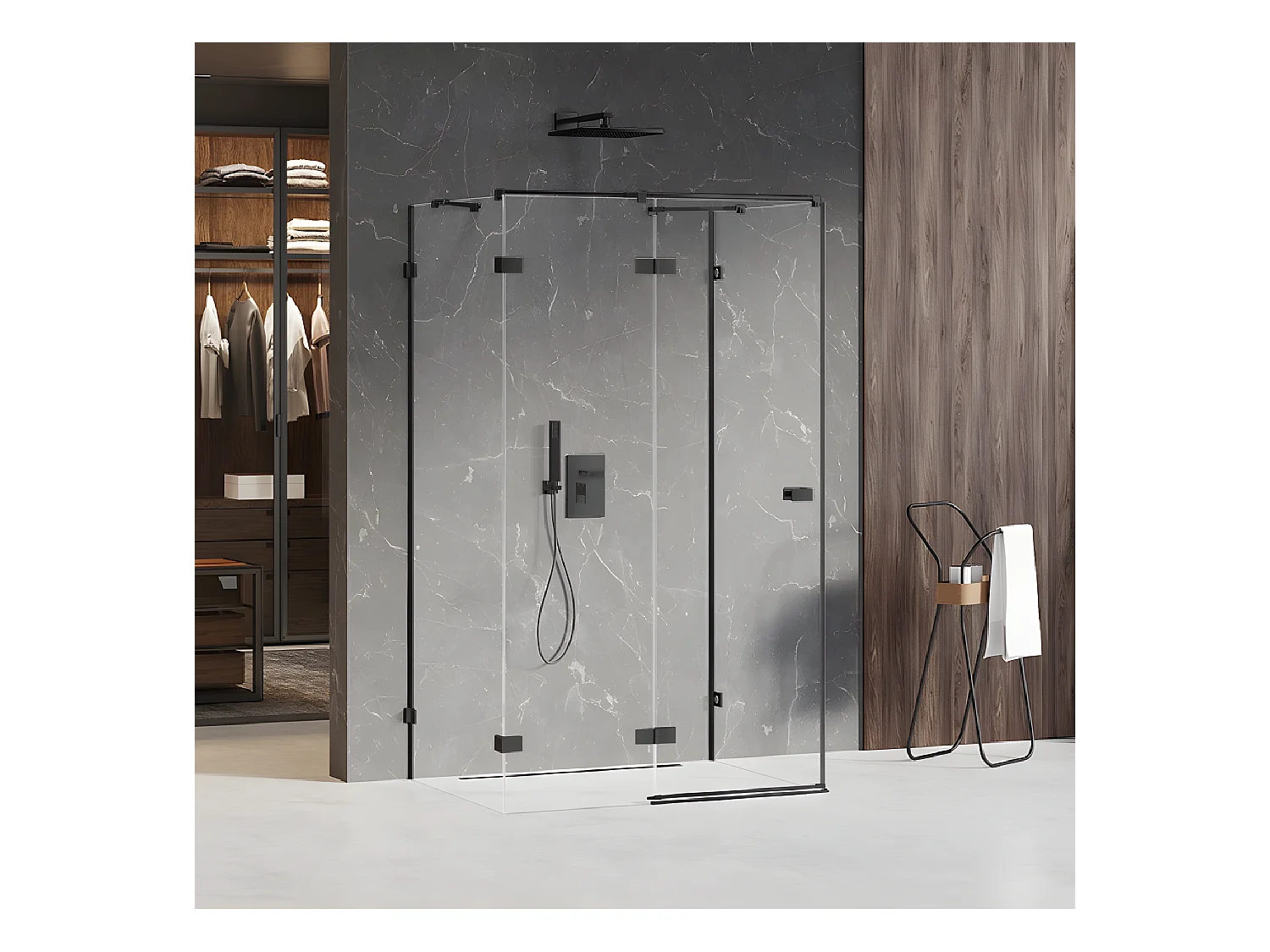 Cabine de douche  gauche 90x80 pivotante BORA BORA BLACK,couleur: noir, accès de face