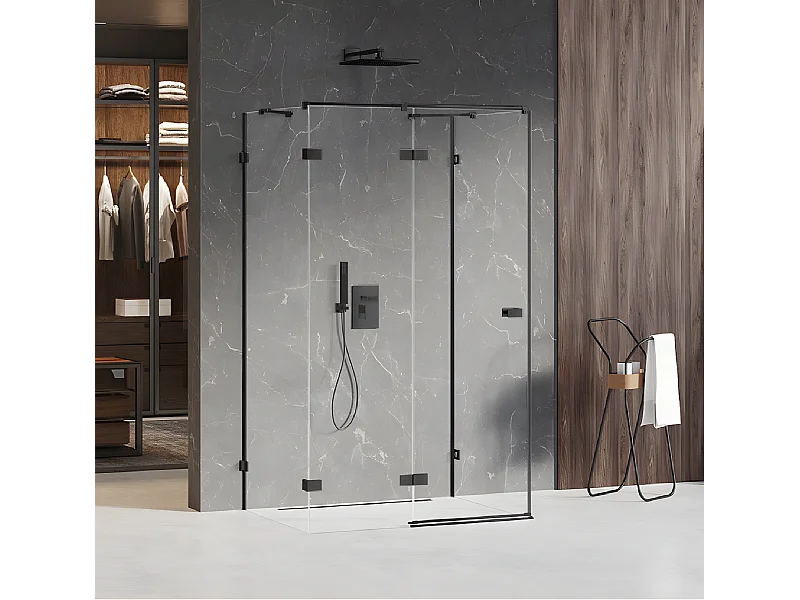 Cabine de douche  gauche 120x70 pivotante BORA BORA BLACK,couleur: noir, accès de face