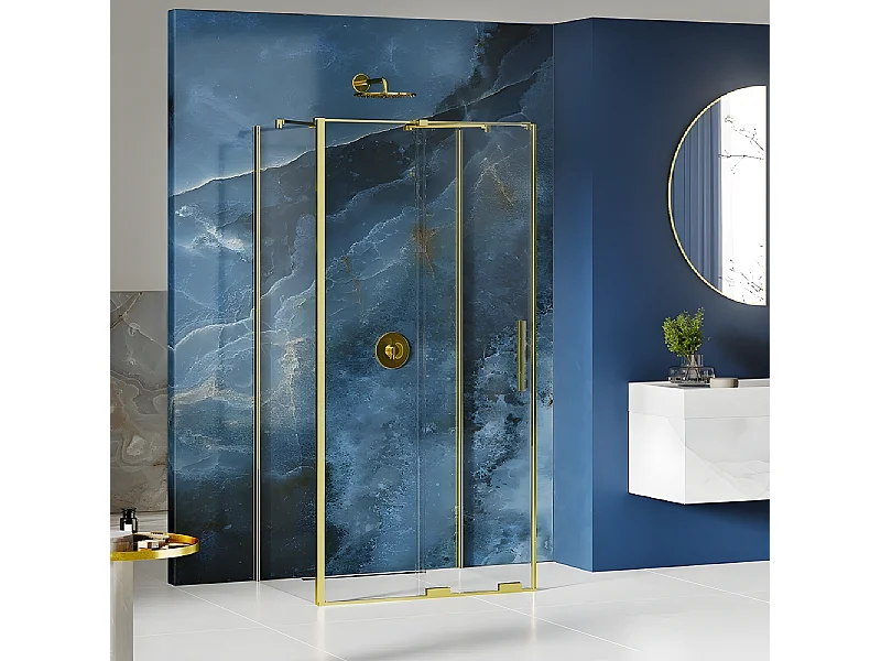 Cabine de douche  130x90 coulissante dorée HAWAII GOLD, accès de face