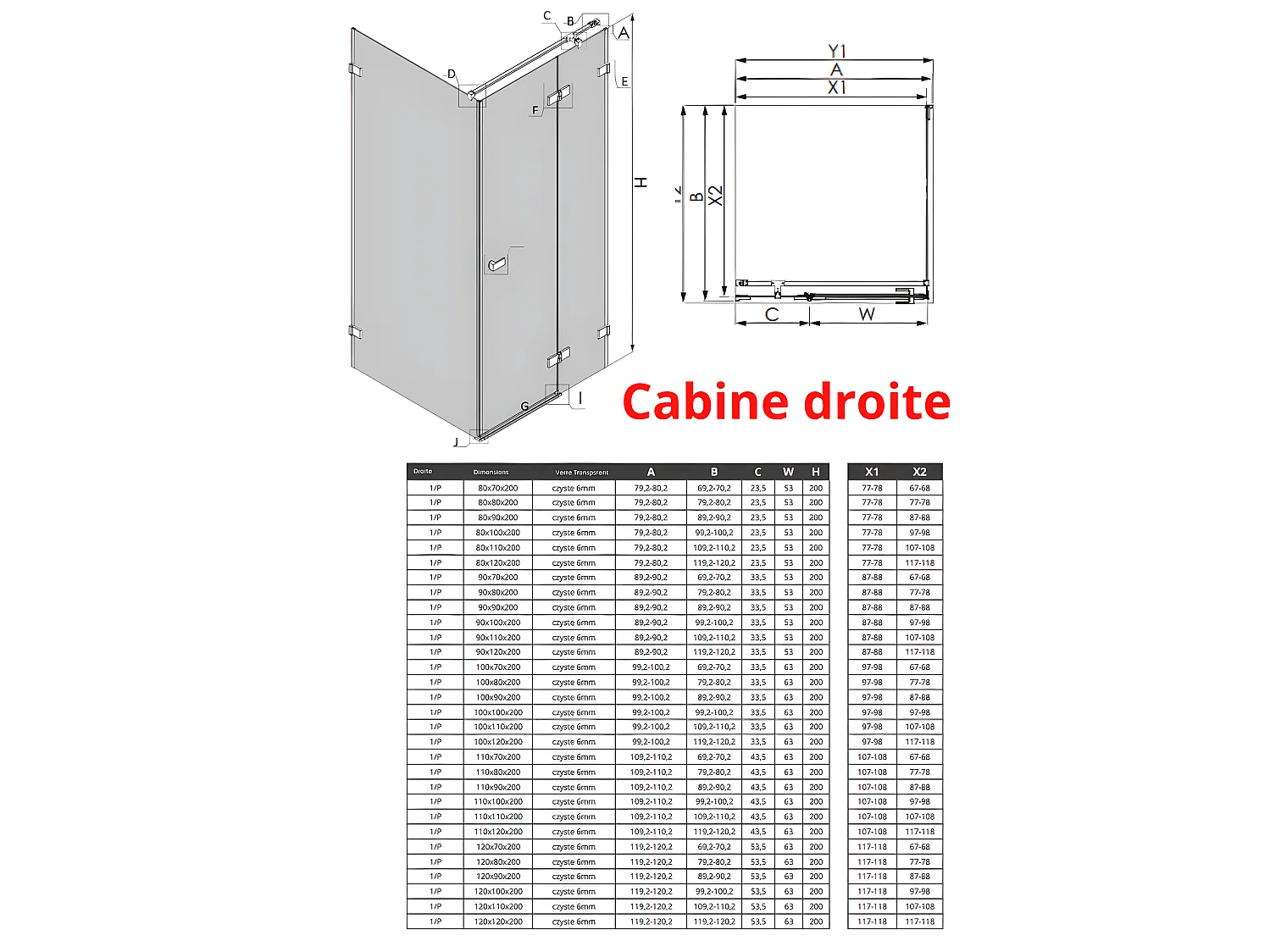 Cabine de douche blanc 120x80cm,pivotante droite  SANTORINI WHITE, acces de face