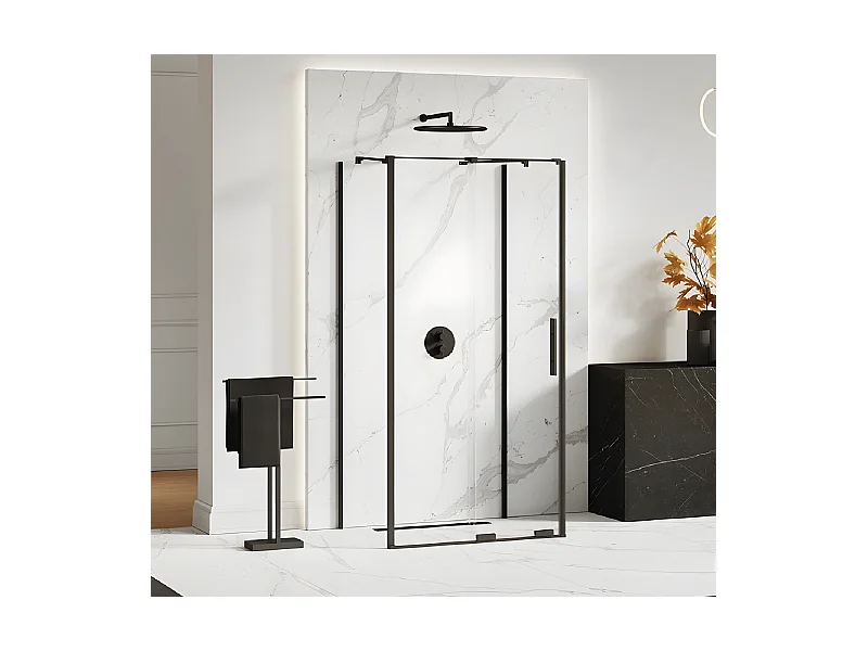 Cabine de douche  110x80 coulissante noire CANARIES NOIR, accès de face