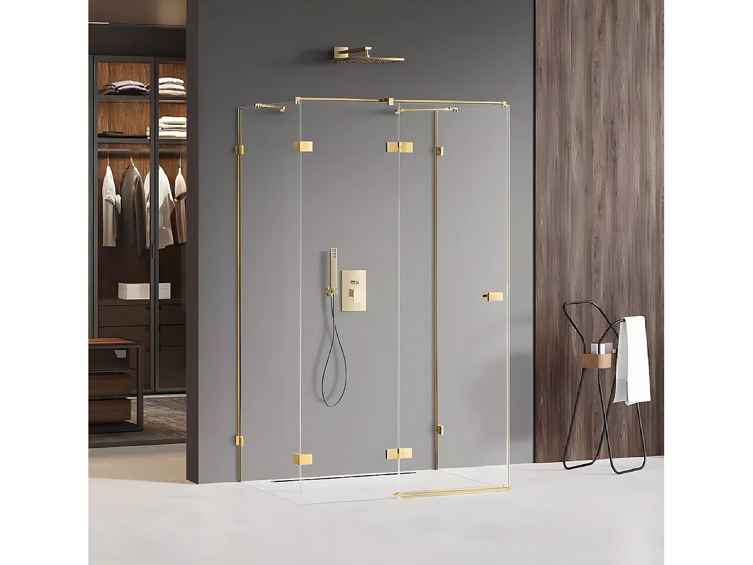 Cabine de douche  gauche 100x70 pivotante MIAMI GOLD,couleur: doré, accès de face