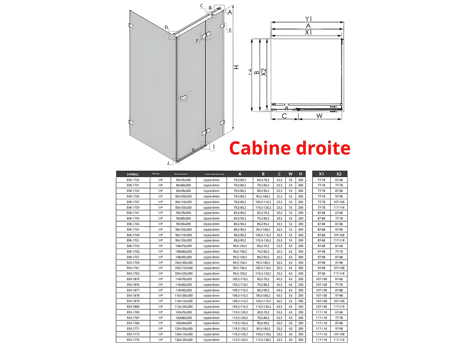 Cabine de douche doré  80x80 cm,pivotante droite  MIAMI GOLD SHINE,  acces de face