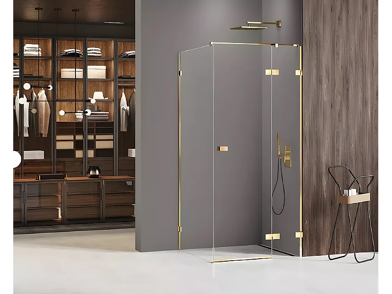Cabine de douche doré  80x80 cm,pivotante droite  MIAMI GOLD SHINE,  acces de face