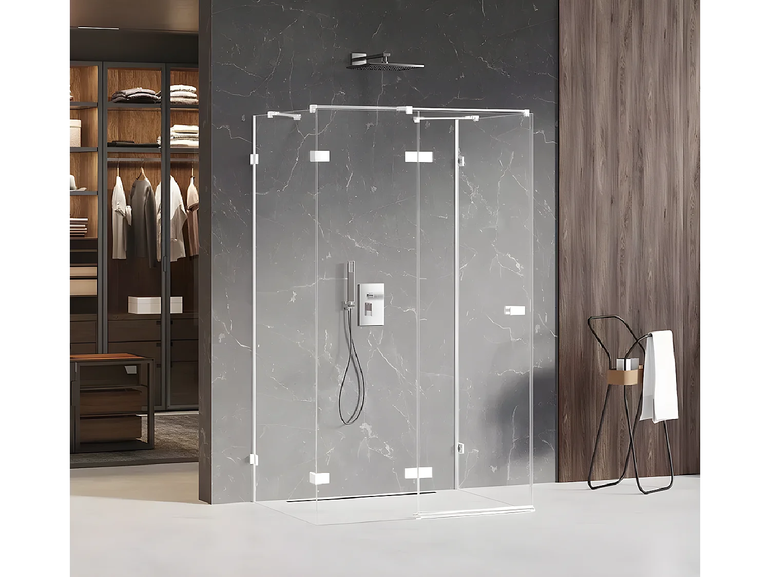 Cabine de douche  gauche 80x80 pivotante SANTORINI WHITE,couleur: blanc, accès de face