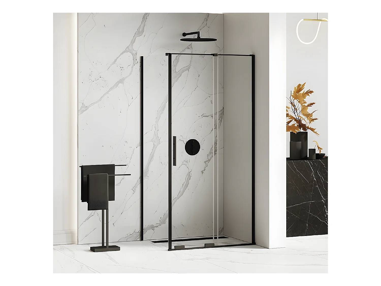 Cabine de douche 120x90cm coulissante CANARIES NOIR, noir, acces de face