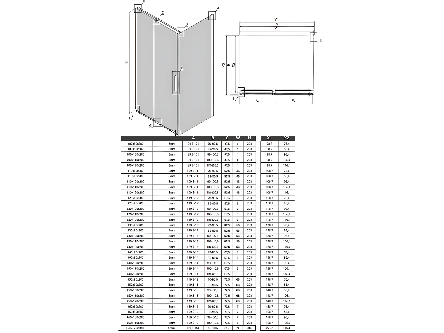 Cabine de douche 120x100cm coulissante MALDIVES CHROME, chrome, acces de face