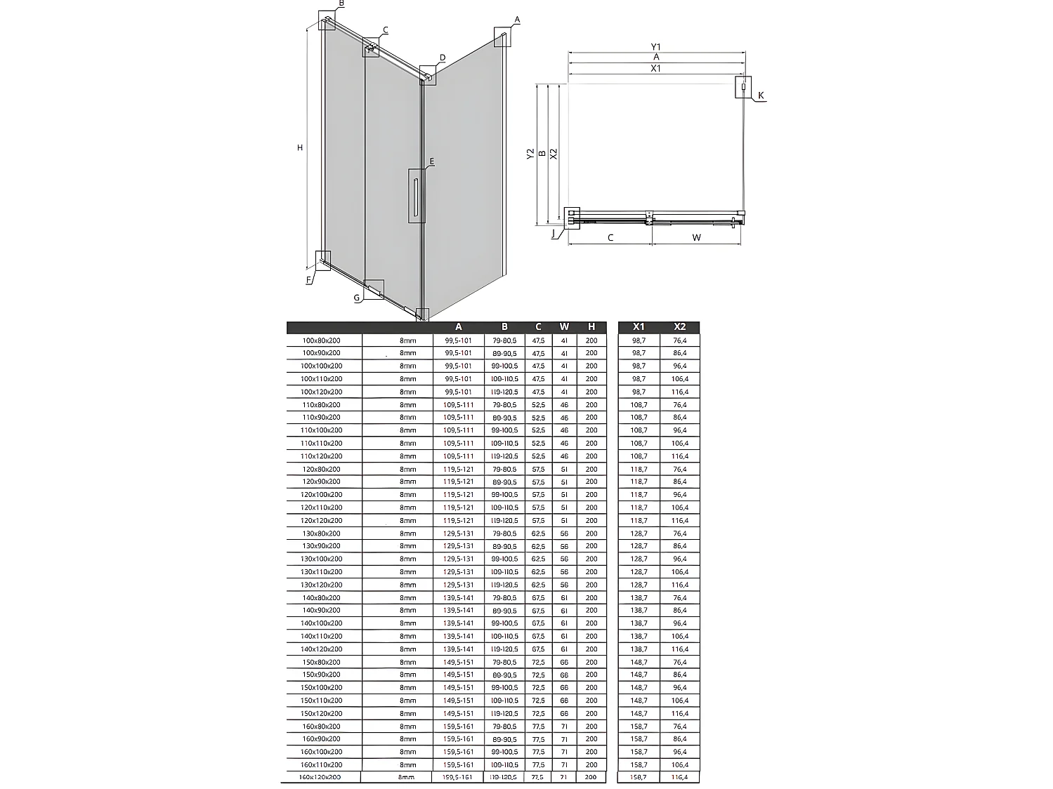 Cabine de douche 140x90cm coulissante CANARIES NOIR, noir, acces de face