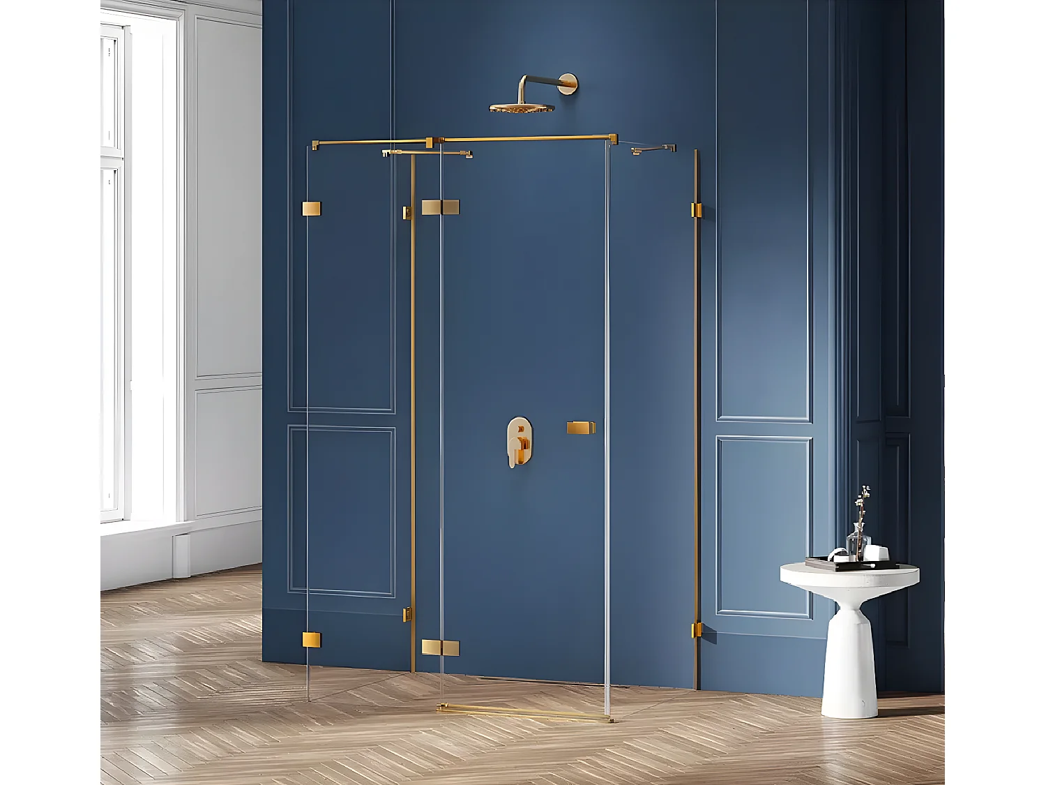Cabine de douche  gauche 100x80 pivotante BALI GOLD BRUSHED,couleur: doré brossé, accès de face