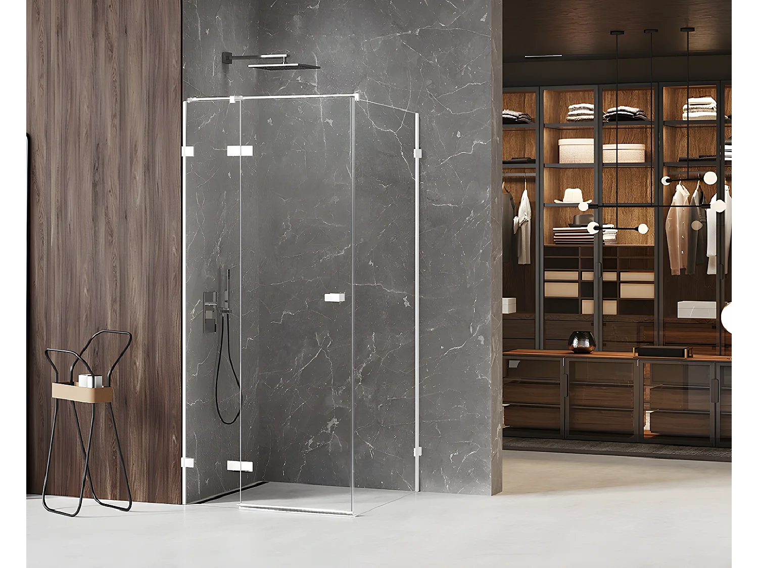 Cabine de douche blanc 110x90cm,pivotante gauche  SANTORINI WHITE, acces de face