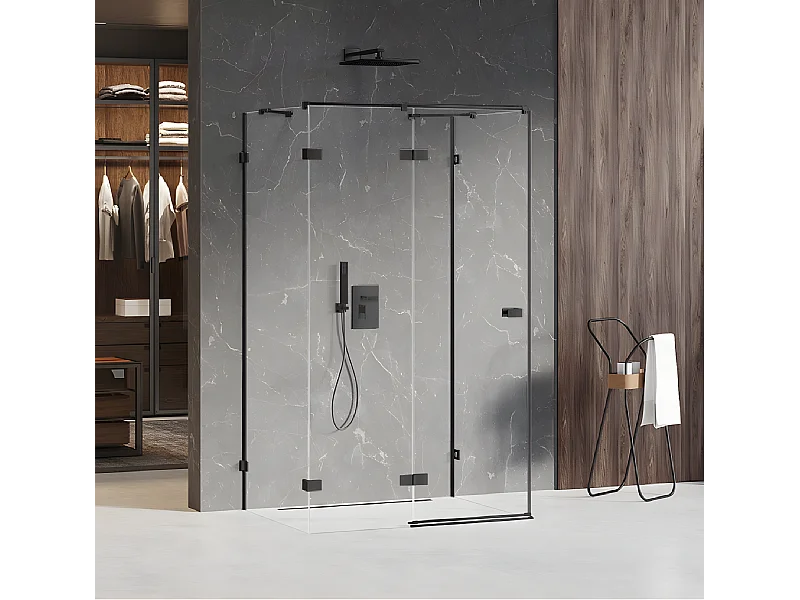 Cabine de douche  gauche 100x80 pivotante BORA BORA BLACK,couleur: noir, accès de face