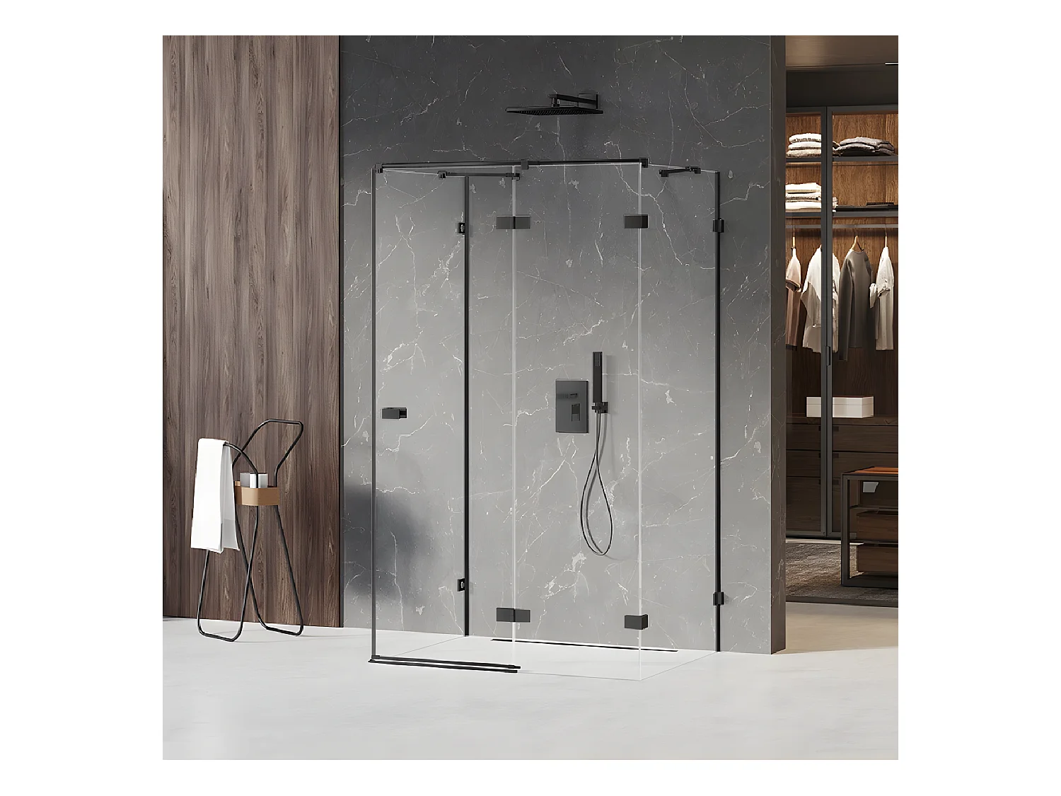 Cabine de douche  droite 90x120 pivotante BORA BORA BLACK,couleur: noir, accès de face