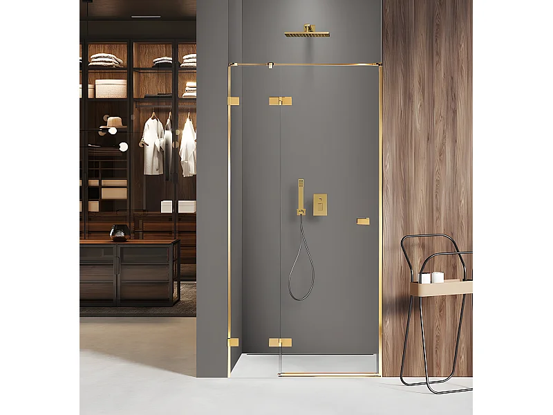 Porte de douche 130 cm doré pivotante gauche    MIAMI GOLD