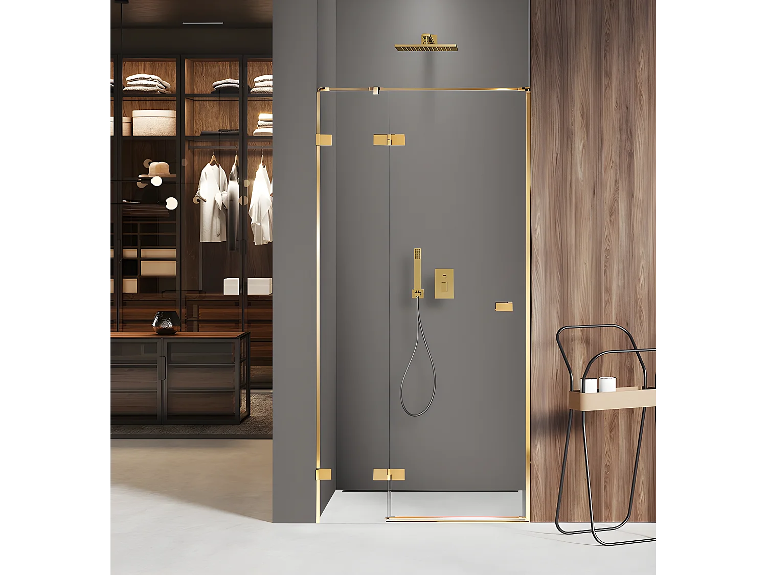 Porte de douche 130 cm doré pivotante gauche    MIAMI GOLD