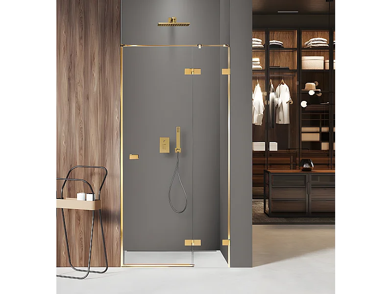 Porte de douche 100 cm doré pivotante droite    MIAMI GOLD