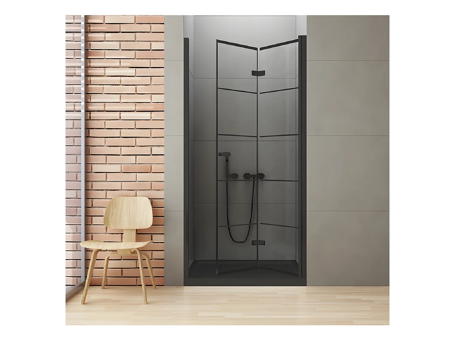 Porte de douche pliante droite serigraphiée 90 cm noire RHODES BLACK