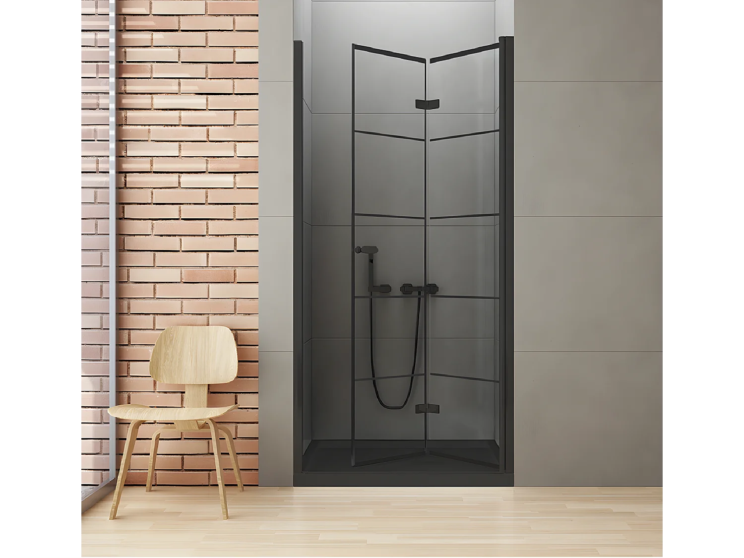 Porte de douche pliante droite serigraphiée 90 cm noire RHODES BLACK