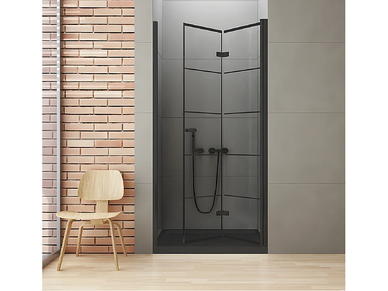 Porte de douche pliante droite serigraphiée 90 cm noire RHODES BLACK