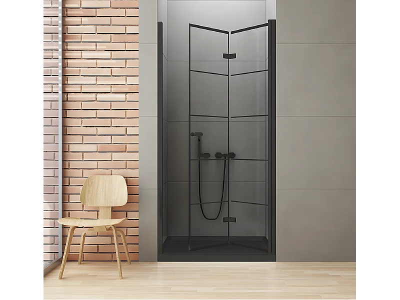 Porte de douche pliante droite serigraphiée 90 cm noire RHODES BLACK