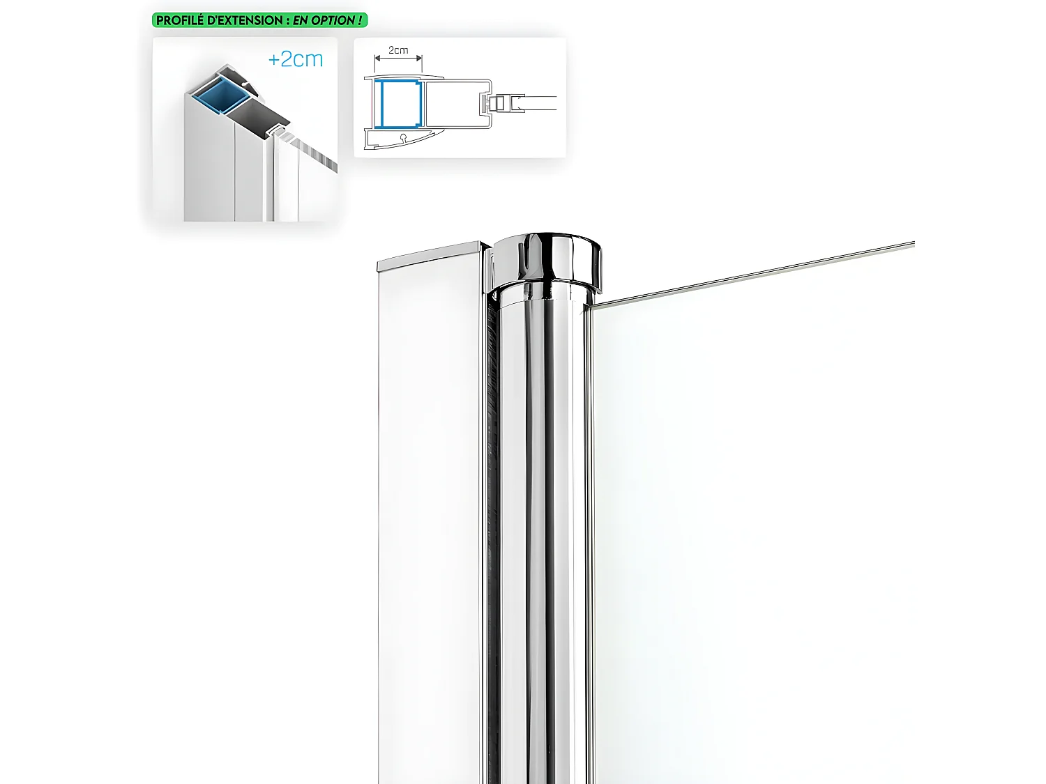 Porte de douche pivotante 90 cm chrome CORFOU CHROME