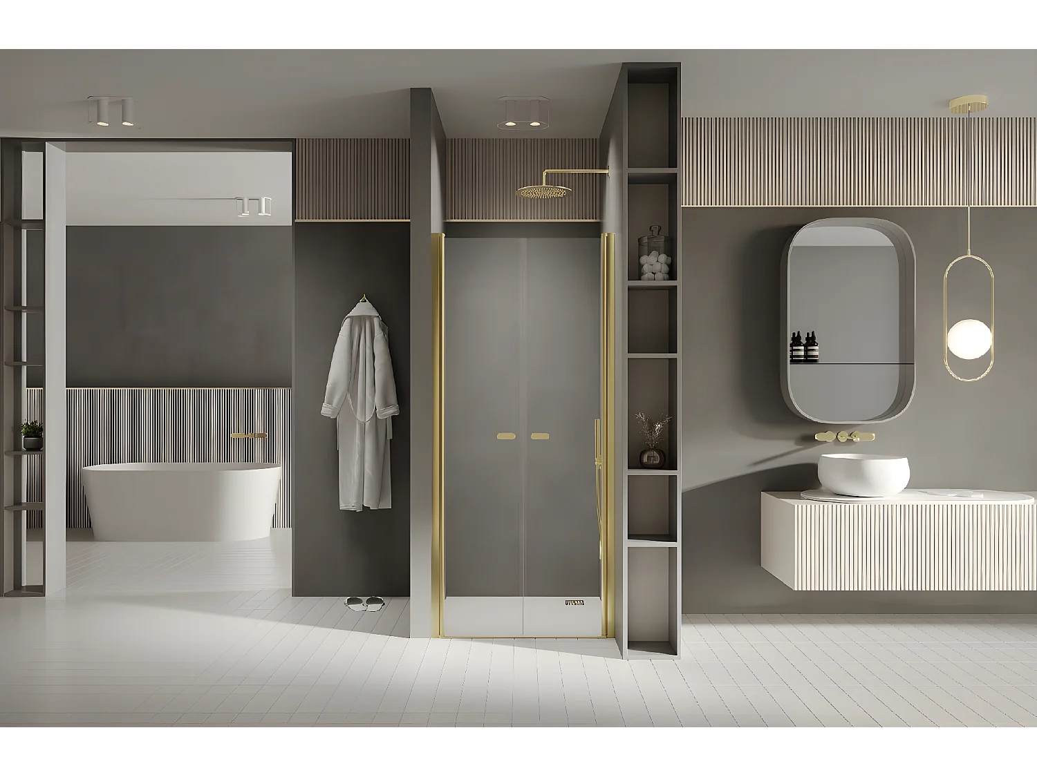 Porte de douche battante 150 cm doré  CUBA  GOLD