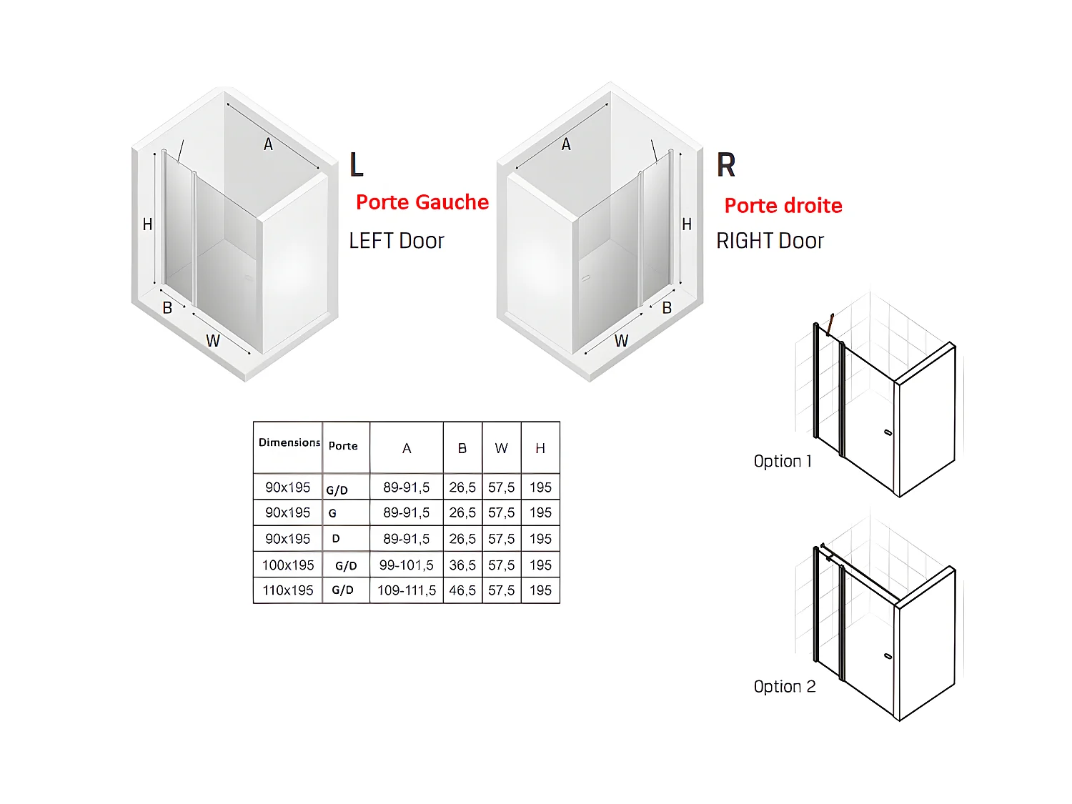 Porte de douche pivotante 110 cm noir RHODES BLACK