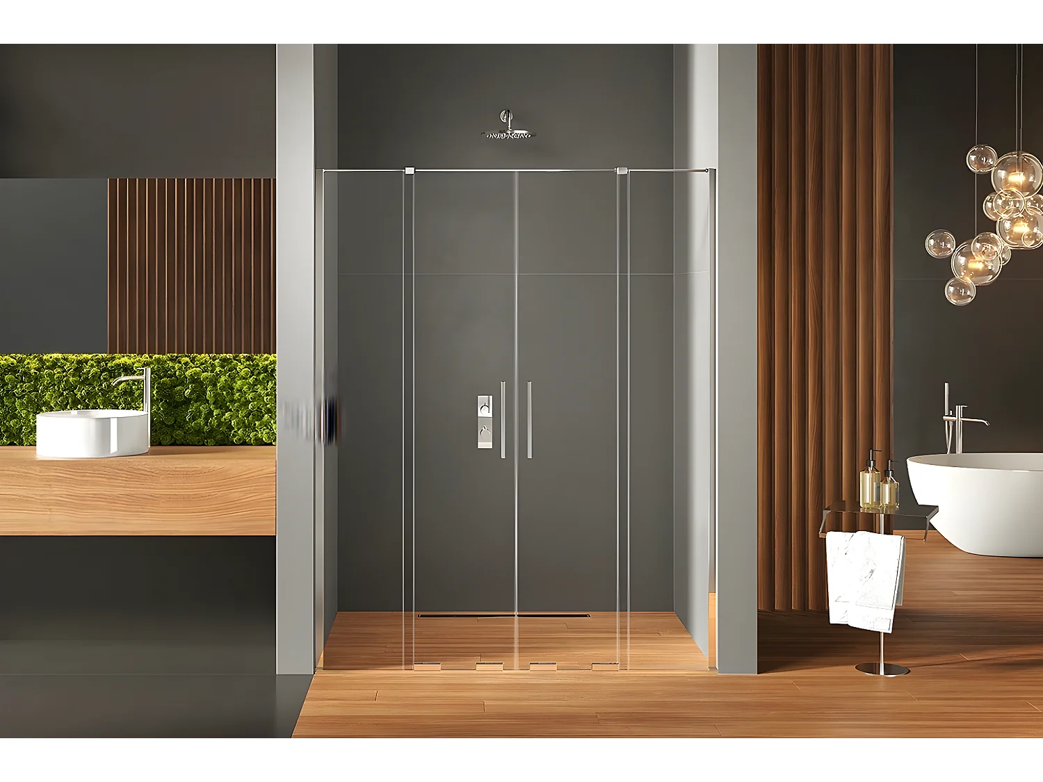 Porte de douche coulissante chromé 4 volets  MALDIVES CHROME,Largeur: 140 cm, verre 8 mm