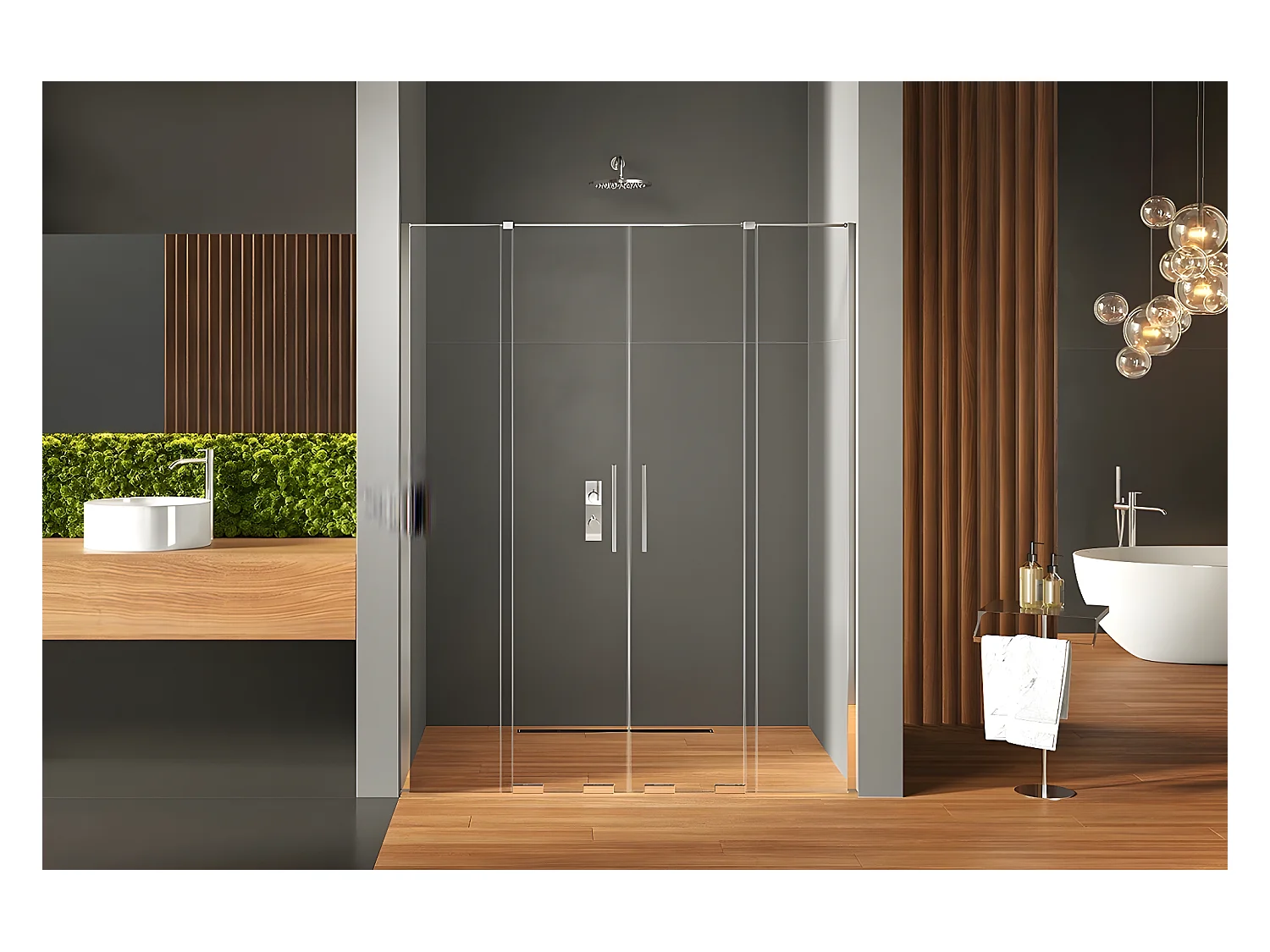 Porte de douche coulissante chromé 4 volets  MALDIVES CHROME,Largeur: 140 cm, verre 8 mm