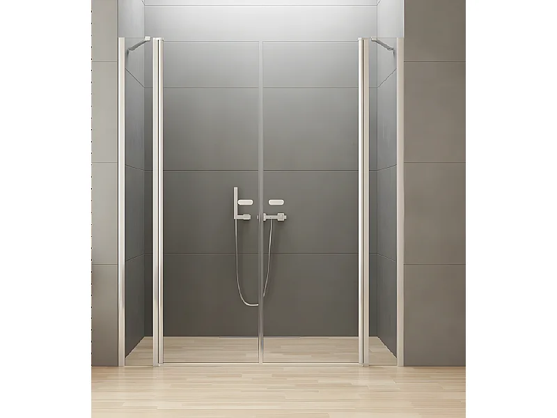 Porte de douche battante 2 parties fixes 160 cm chrome CORFOU CHROME