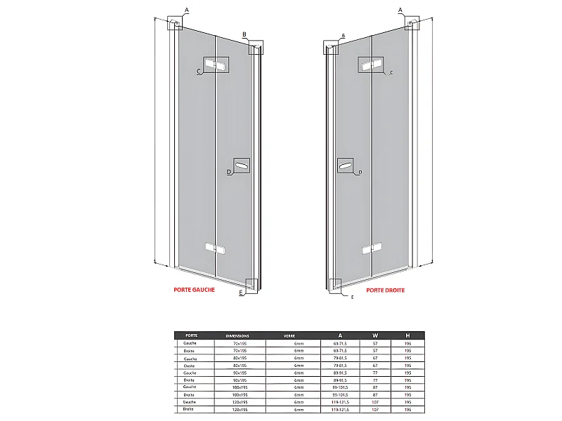 Porte de douche pliante gauche 100 cm cuivre brossé MONAKO COPPER BRUSHED