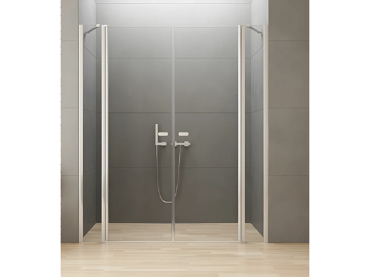 Porte de douche battante 2 parties fixes 150 cm chrome CORFOU CHROME